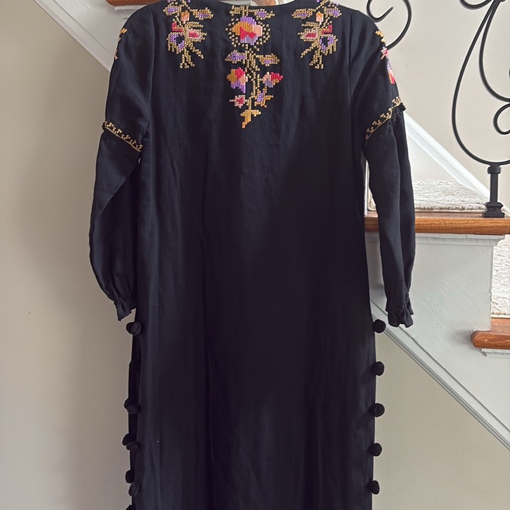 Embroidered Black Boho Maxi Dress with Tassels - Picture 2 of 4